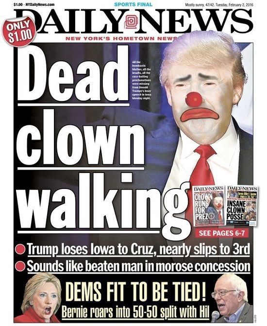 NY Papers celebrate Trump's defeat in Iowa