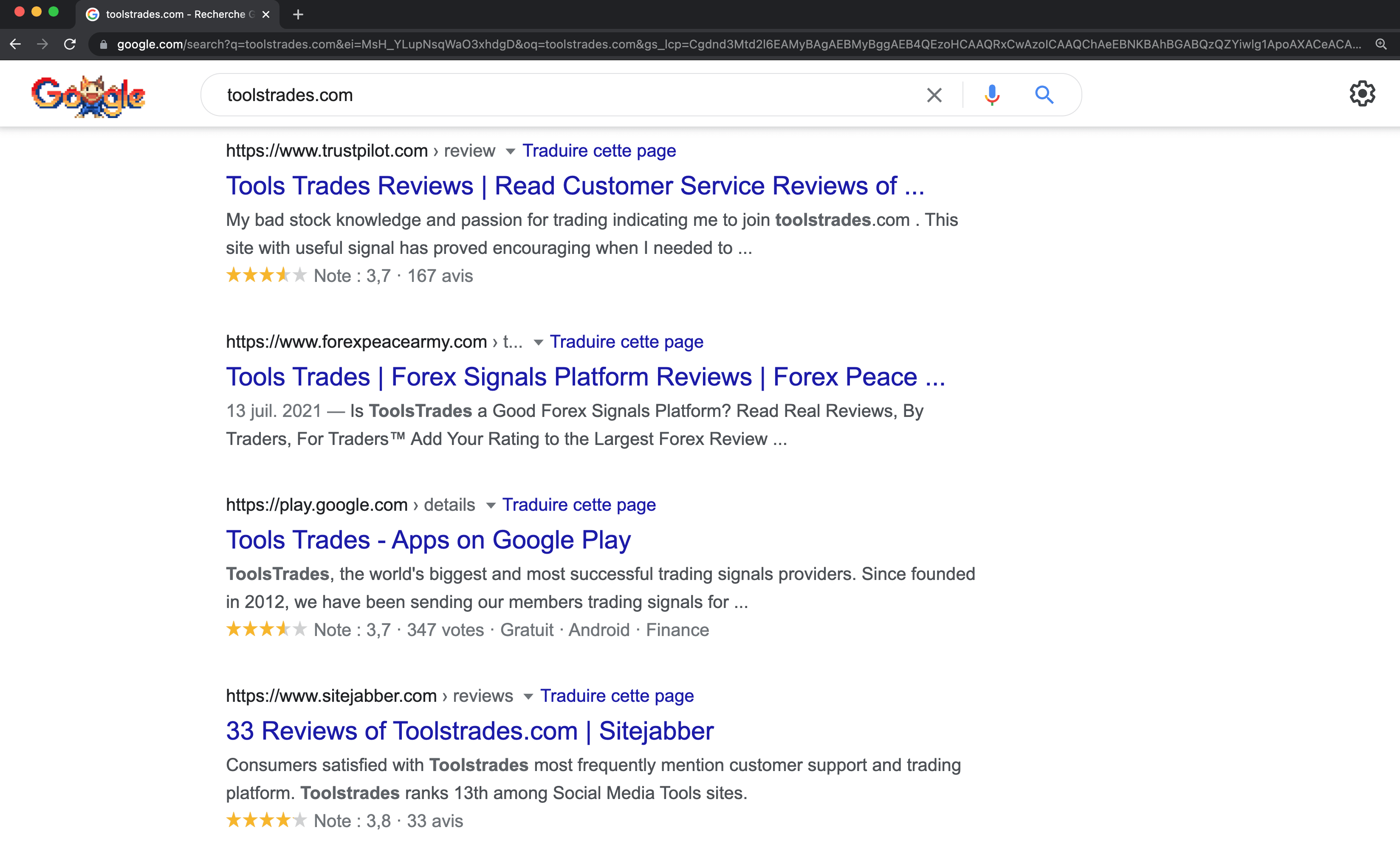 google toolstrades first page