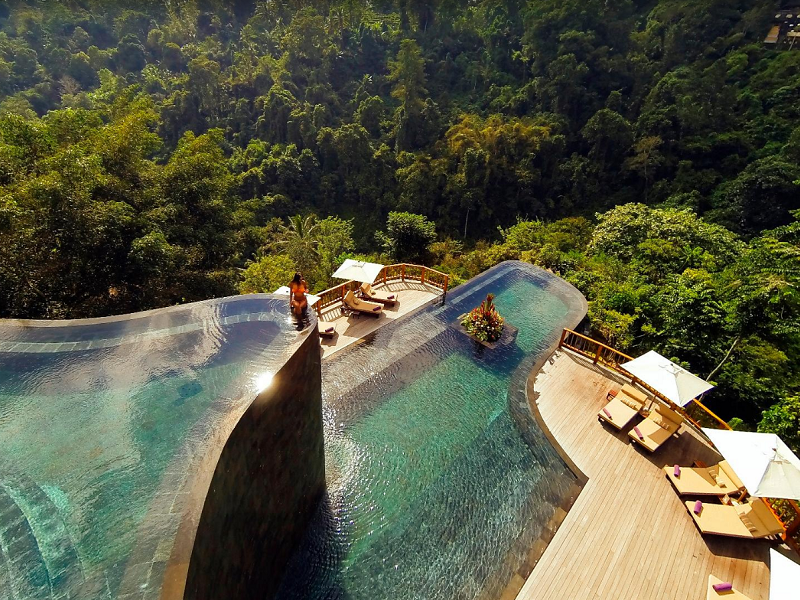 Infinity pools of the 5-star Hanging Gardens Ubud in Bali's rainforest