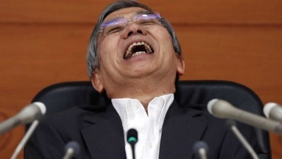 Bank of Japan' Haruhiko Kuroda in a minute of laughter