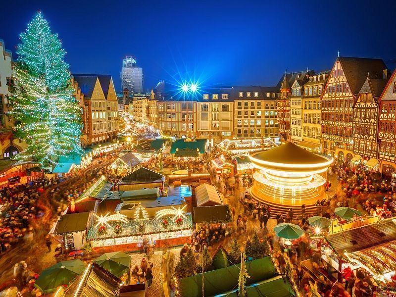 The Christmas tree in the stunning Christmas market in Frankfurt, Germany.