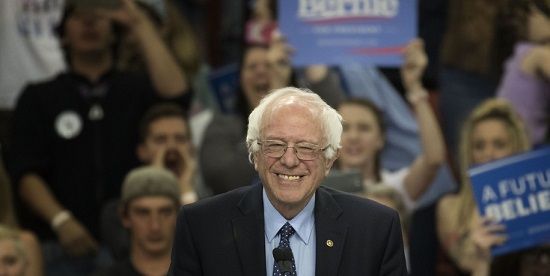 Sanders is pleased after yesterday's big win over Clinton